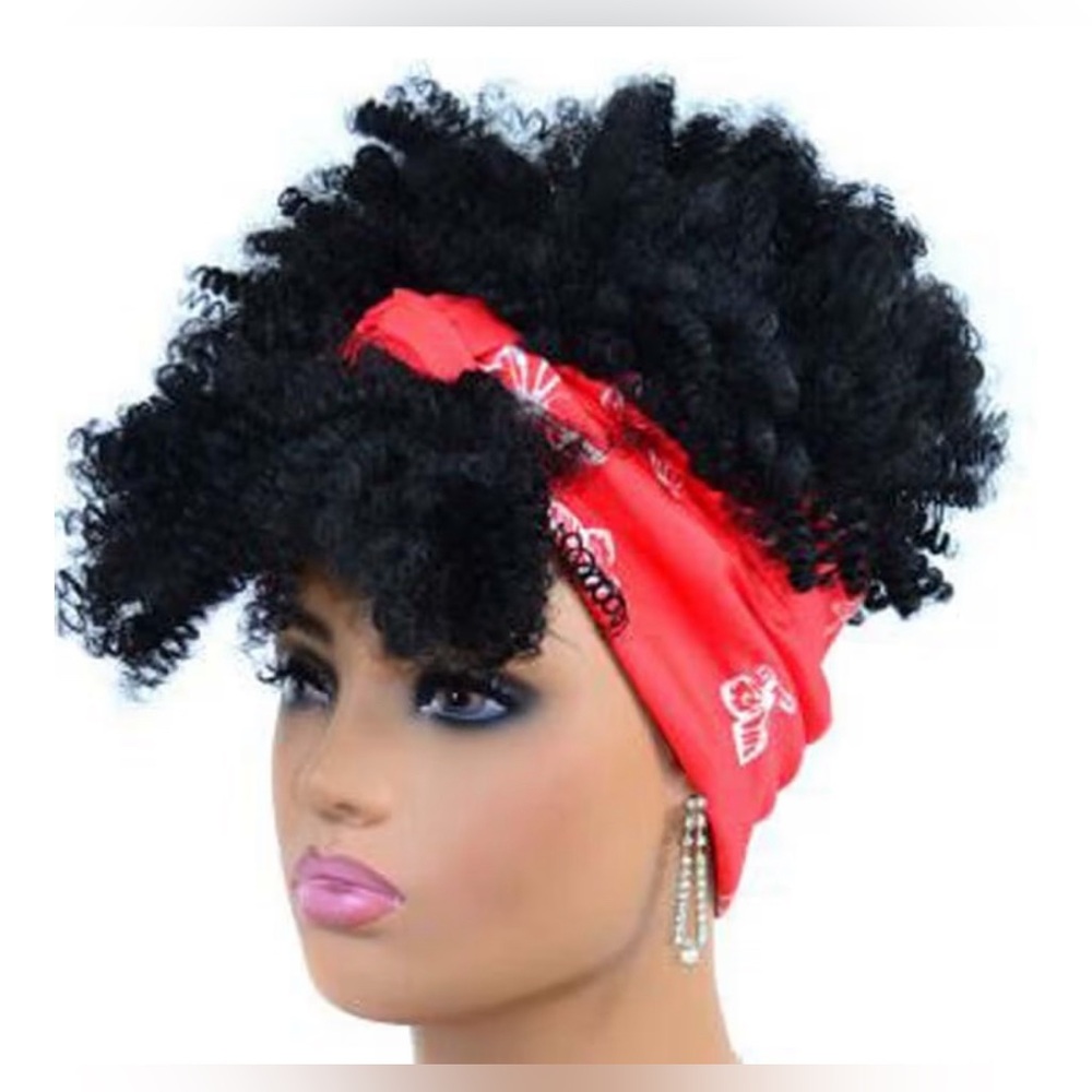 Vibrant Red Bandana Headband with Curls